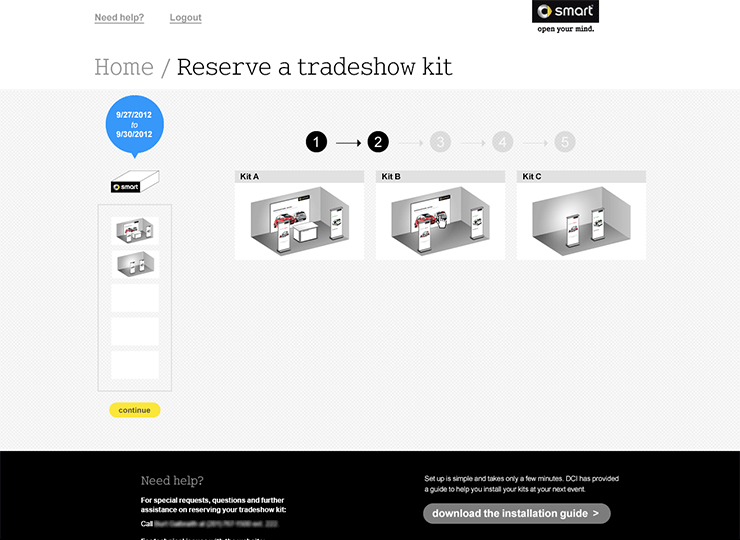 smart Tradeshow Kit Reservation Tool Screen